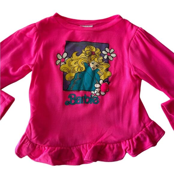Barbie Rare Vintage 1990 Made in USA Kids Shirt Pink Ruffles 3D Flower Girl 6X - Picture 3 of 15